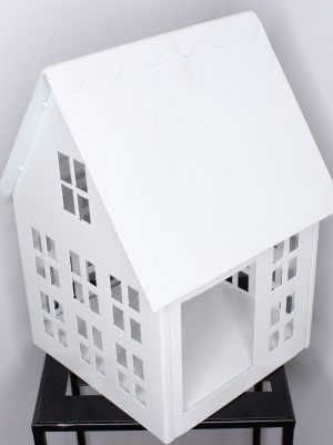 Lampion domek metalowy kolor biały wys 32 cm
