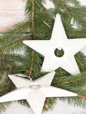 Gwiazda ceramiczna biała do zawieszenia ozdoba bożonarodzeniowa