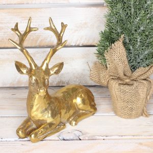 Dekoracyjna figurka złotego jelenia - ozdoba świąteczna wys 25 cm