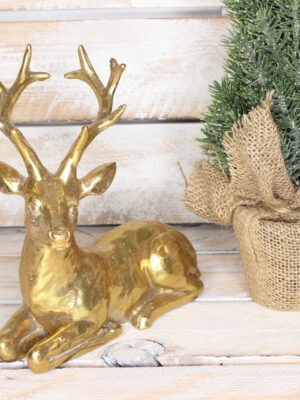 Dekoracyjna figurka złotego jelenia - ozdoba świąteczna wys 25 cm