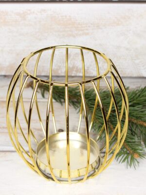Złoty metalowy świecznik okrągły wys 12 cm