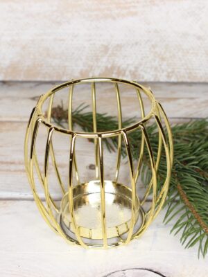 Złoty metalowy świecznik okrągły wys 9 cm