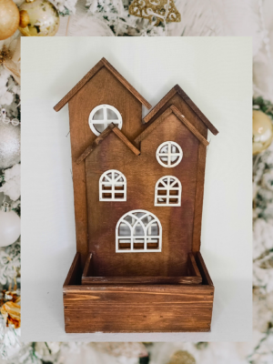Drewniany domek-kamieniczka podkład baza pod stroik kompozycje-dekoracja bożonarodzeniowa